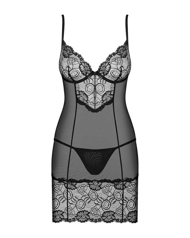 ALLURIA - SVART CHEMISE OCH STRINGTROSA