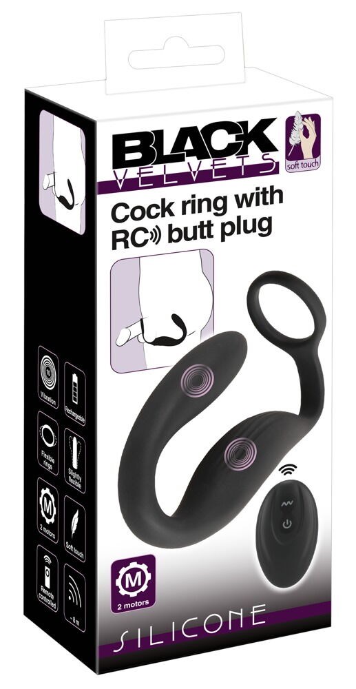 Black Velvets Cock ring with RC butt plug