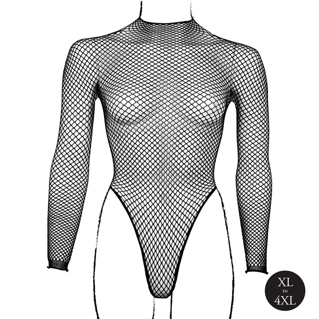 Body with Fishnet Structure and Turtle Neck - Black