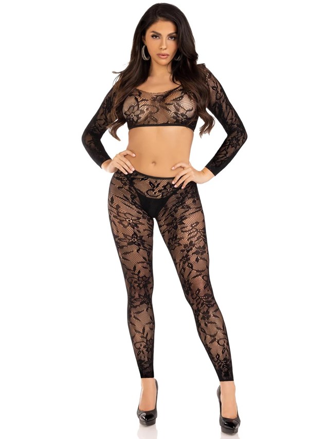 Crop Top & Footless Tights Black