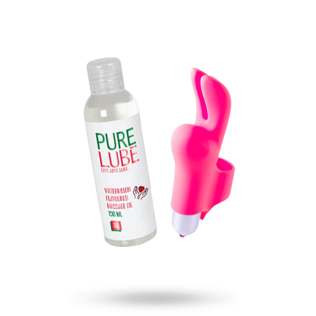 HOT IGNITER FINGER VIBE + PURE LUBE MASSAGEOLJA VATTENMELON KIT