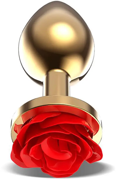 Golden Metal Anal Plug With Red Rose Small