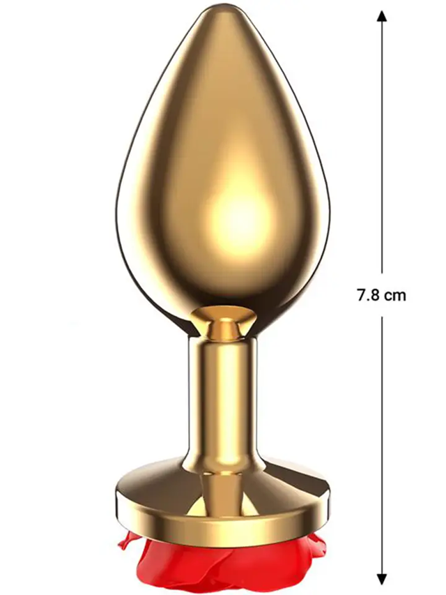 Golden Metal Anal Plug With Red Rose Small