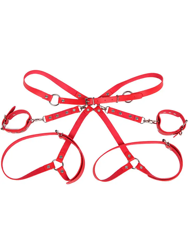 Handcuffs With Bondage Belt Red One Size