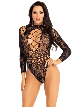 High Neck Lace Bodysuit Black