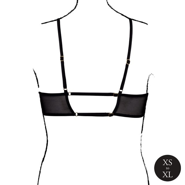 Keyhole Mesh Bra with Double Back Straps and Adjustable Sliders - Black