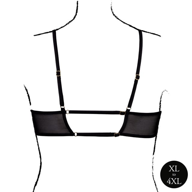 Keyhole Mesh Bra with Double Back Straps and Adjustable Sliders - Plus Size - Black