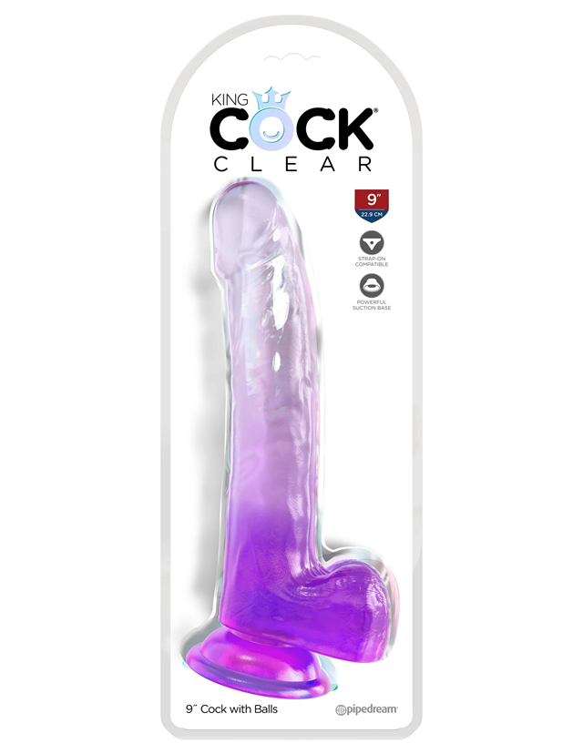 King Cock Clear 23 cm with Balls - Purple