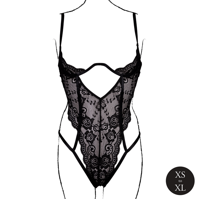 Lace Underwired Open Cup Bodysuit with Adjustable Sliders - Black