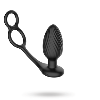 Nexus - Tornado Rotating Plug With Cock & Ball Rings - Black