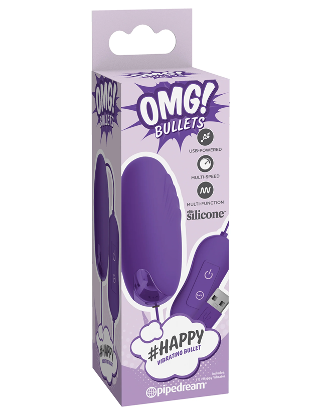 OMG! Bullets #Happy USB Vibrating Bullet Purple