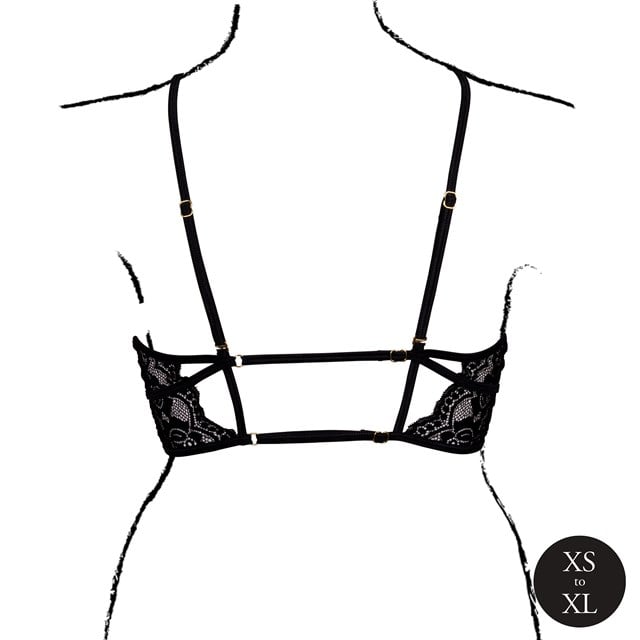 Open Cup Triangle Bra with Lace and Adjustable Sliders - Black