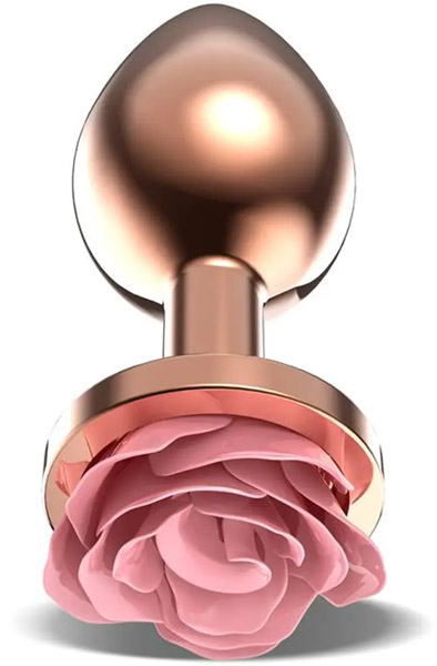 Rosegold Metal Anal Plug With Pink Rose Small