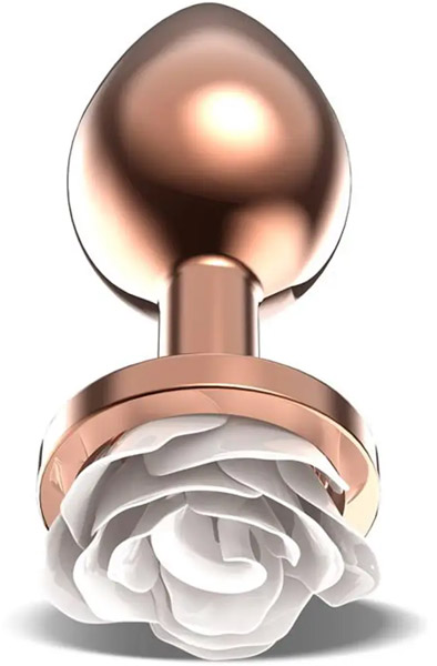 Rosegold Metal Anal Plug With White Rose Small