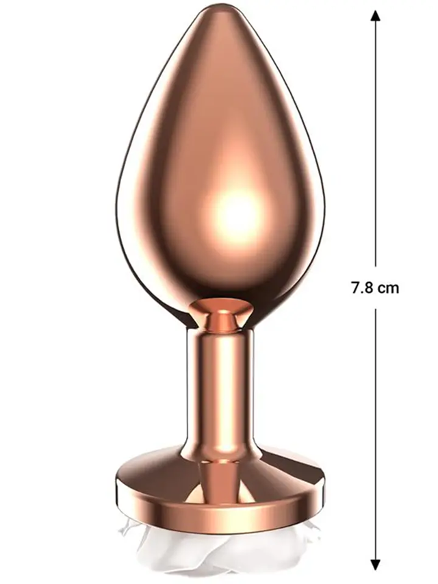 Rosegold Metal Anal Plug With White Rose Small