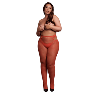 Shimmering Cut-out Tights Plus Size - Red/gold Glitter