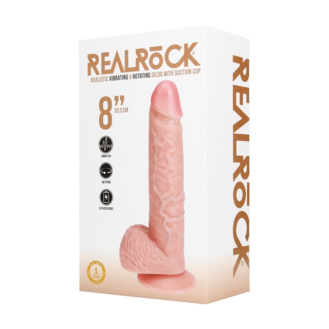 Vibrating and Rotating Straight Cock with Balls 20.5 cm - Flesh