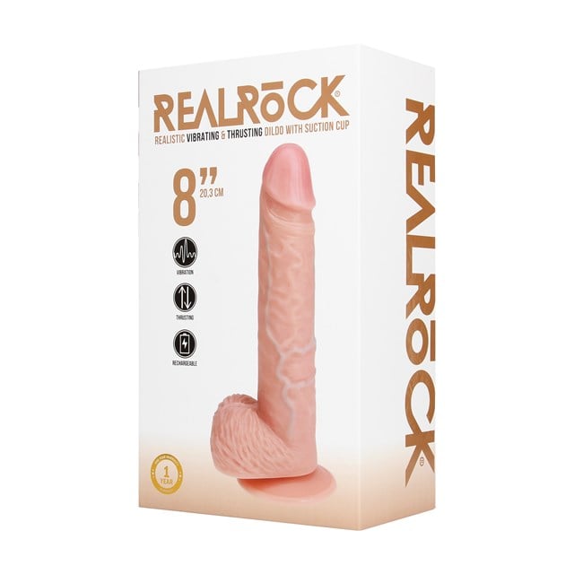 Vibrating and Thrusting Straight Cock with Balls 20.5 cm - Flesh