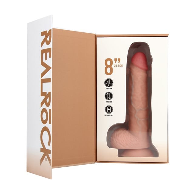 Vibrating and Thrusting Straight Cock with Balls 20.5 cm - Flesh