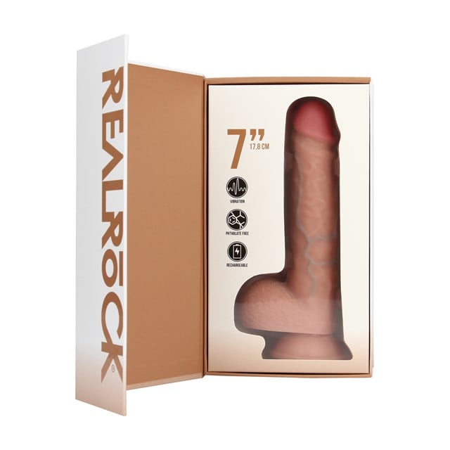 Vibrating Regular Straight Cock with Balls 18 cm - Flesh