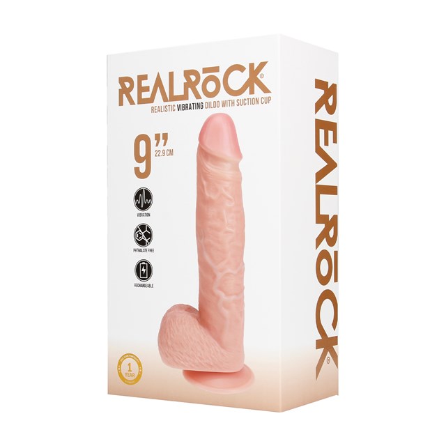 Vibrating Regular Straight Cock with Balls 23 cm - Flesh