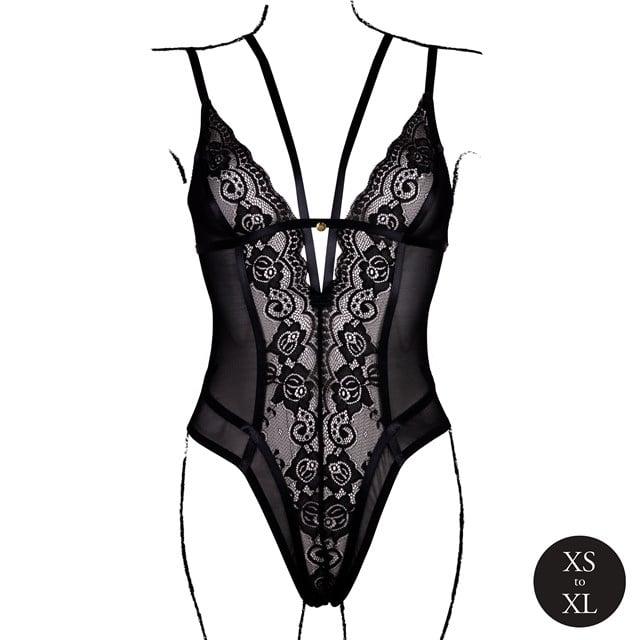 Wireless Lace Bodysuit with Adjustable Sliders - Black