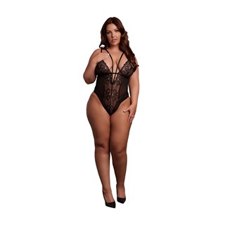 Wireless Lace Bodysuit With Adjustable Sliders - Plus Size - Black