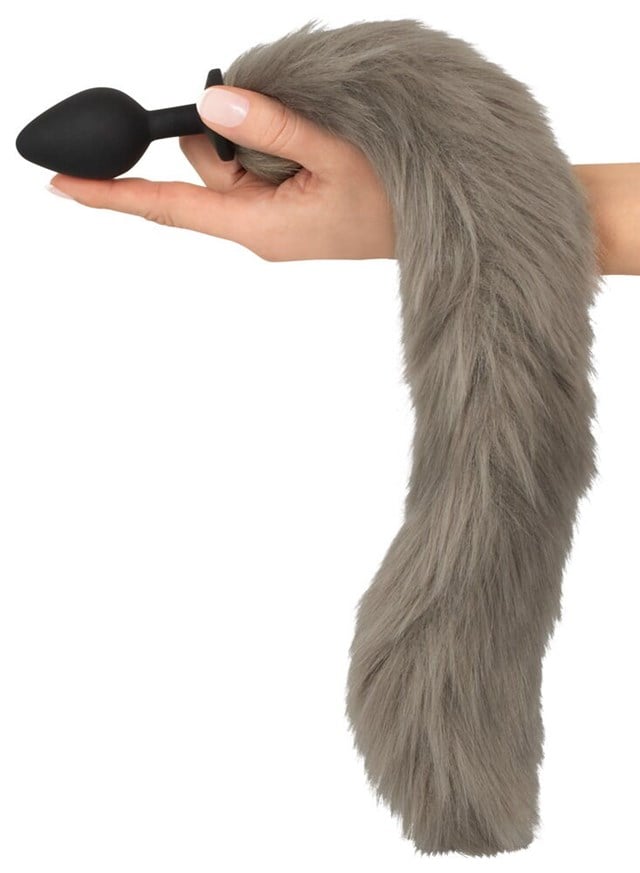 Fluffy Long Tail Butt Plug Grey